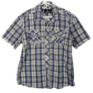 Southpole Shirt Mens Large Plaid button front Zip pocket Short Sleeve Y2K Preppy